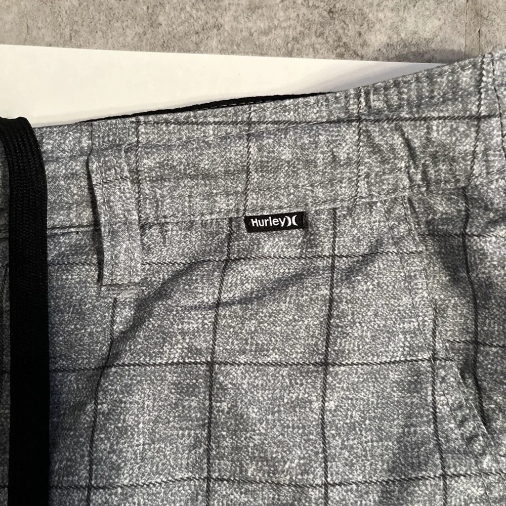 Hurley Board Shorts, Sz 36 Checkered Grey Pattern